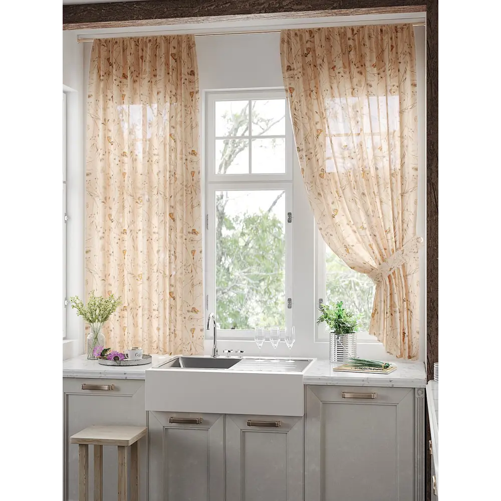 Фото 3 Тюль на шторной ленте для кухни Helga Рикментос 150x180 см цвет бежевый Фото 3 Тюль на шторной ленте для кухни Helga Рикментос 150x180 см цвет бежевый