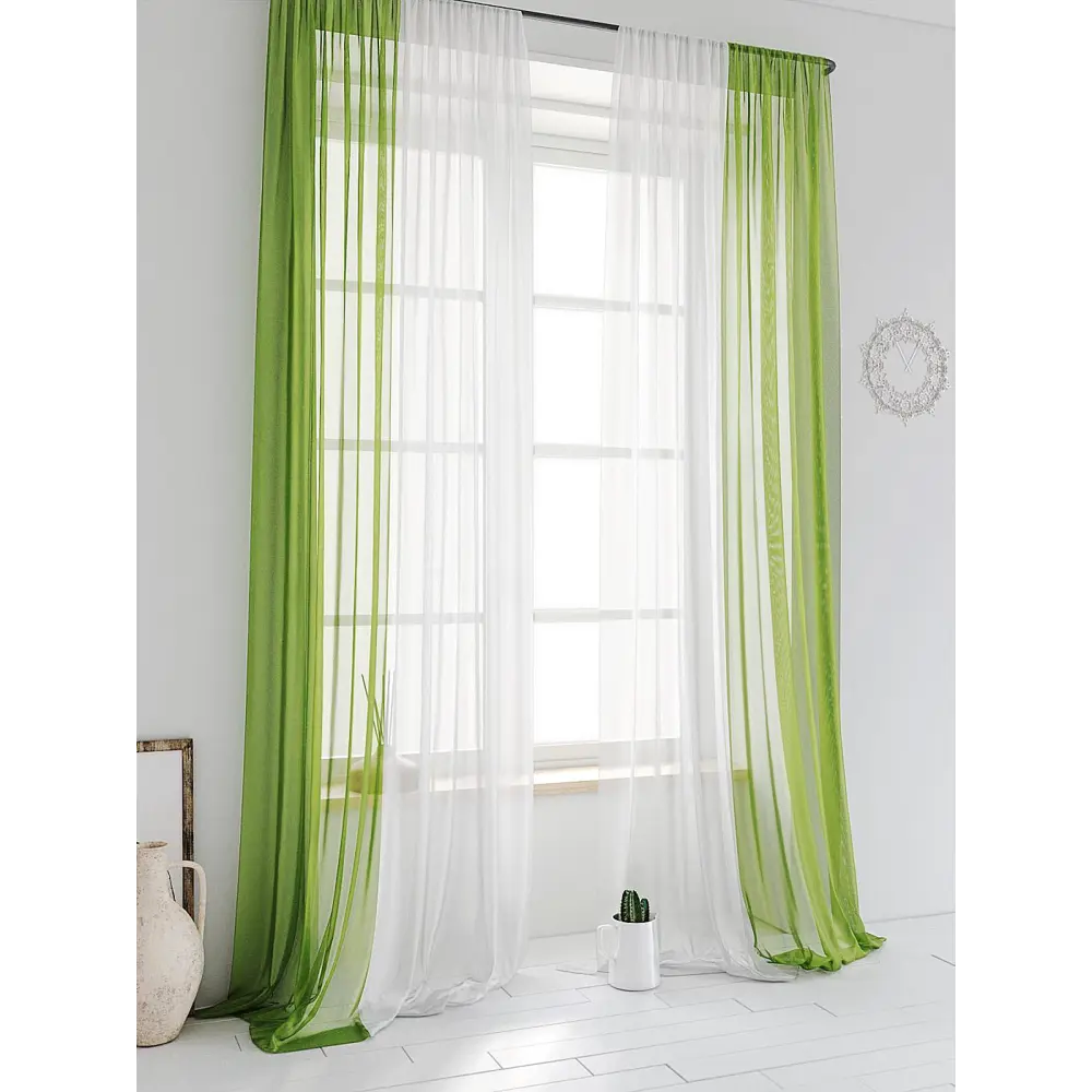 Фото Тюль на шторной ленте Helga хлои 200x279 см цвет салатовый Фото Тюль на шторной ленте Helga хлои 200x279 см цвет салатовый