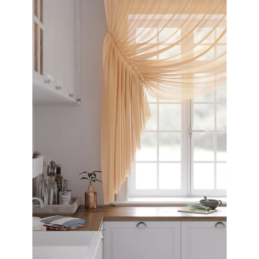 Фото 2 Тюль на шторной ленте для кухни Helga Тициния 300x180 см цвет коралловый