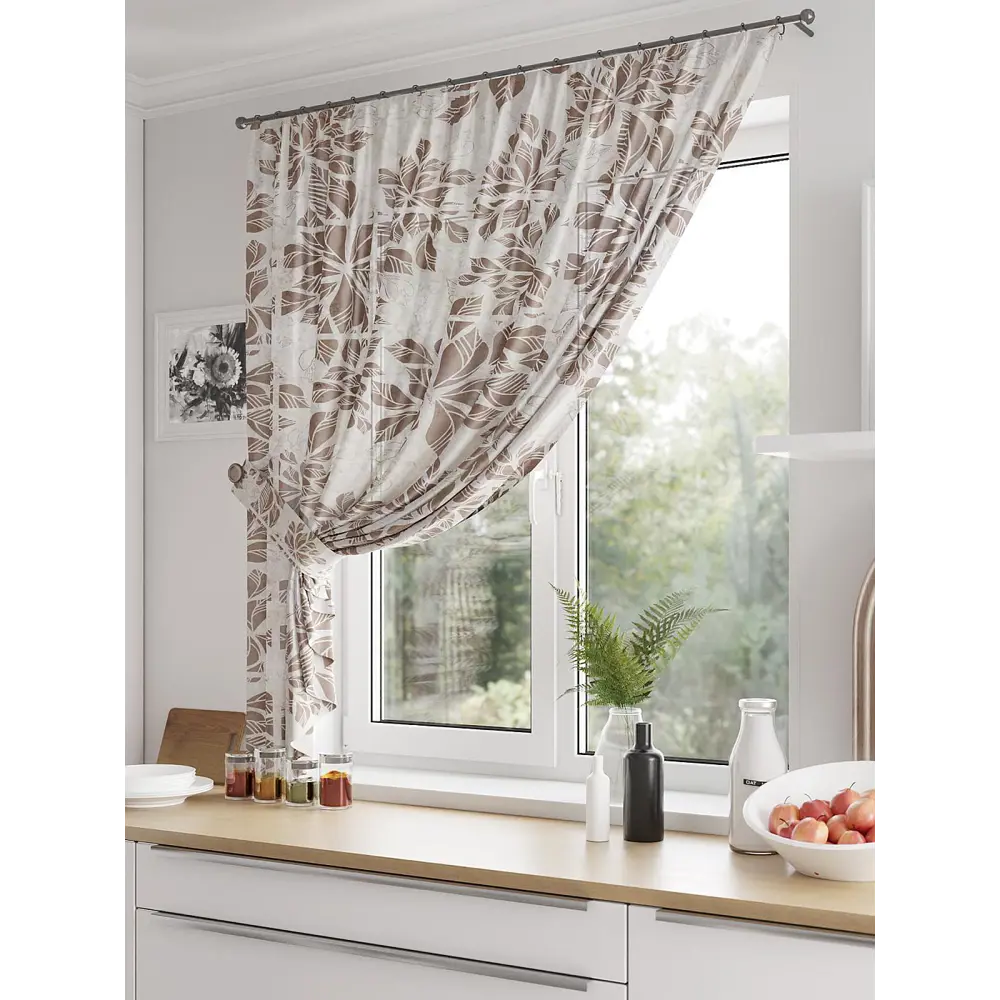 Фото 2 Тюль на шторной ленте для кухни Helga Нермианс 150x180 см цвет бежевый Фото 2 Тюль на шторной ленте для кухни Helga Нермианс 150x180 см цвет бежевый