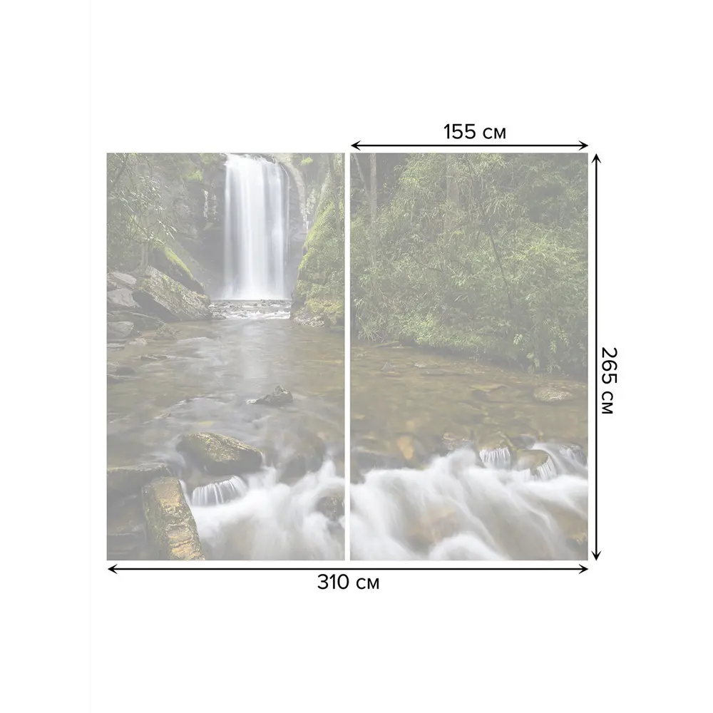 Фото 3 Тюль Joyarty на шторной ленте Через лес к водопаду 310x265 см рисунок природный цвет зеленый