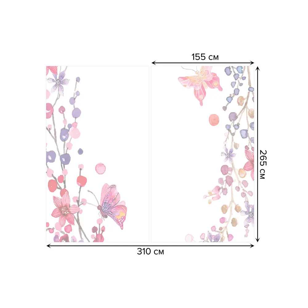 Фото 3 Тюль Joyarty на шторной ленте Цветочная композиция с бабочками 310x265 см рисунок природный цвет розовый