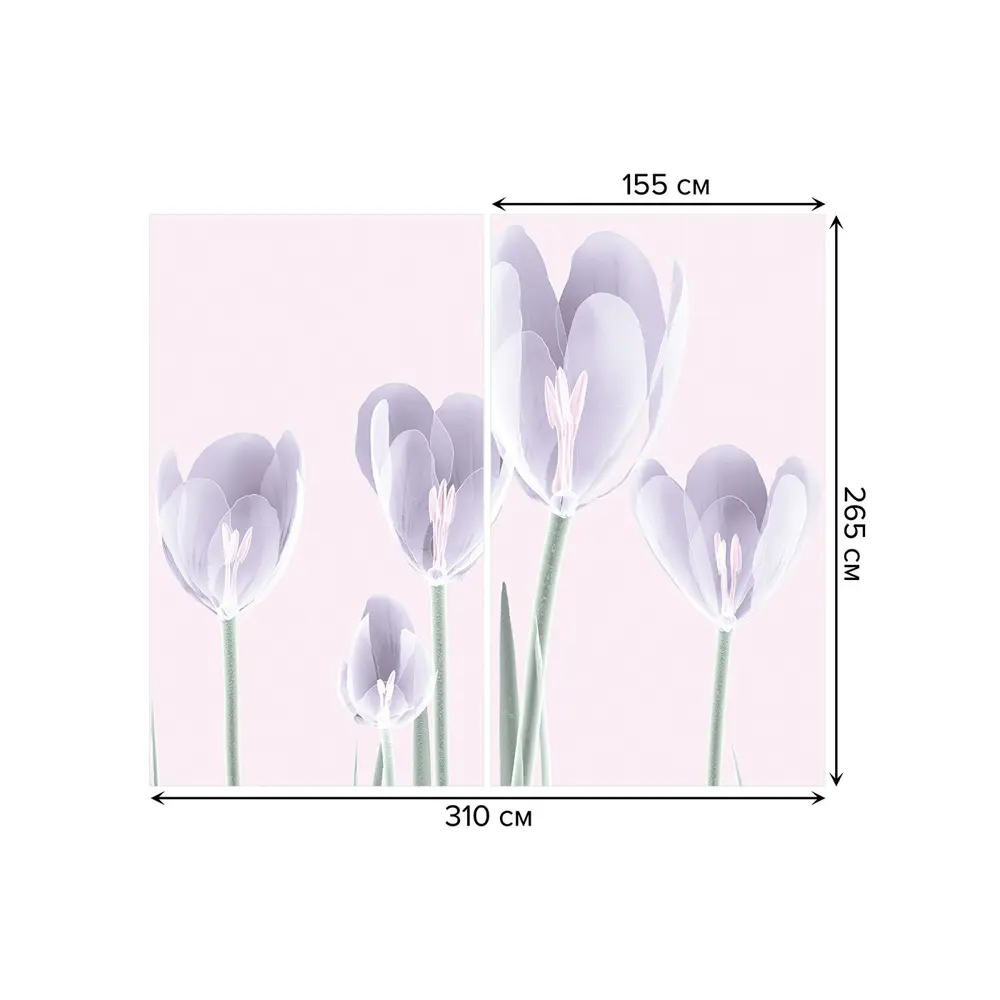 Фото 3 Тюль на шторной ленте Цветочный строй 310x265 см рисунок растительный цвет фиолетовый