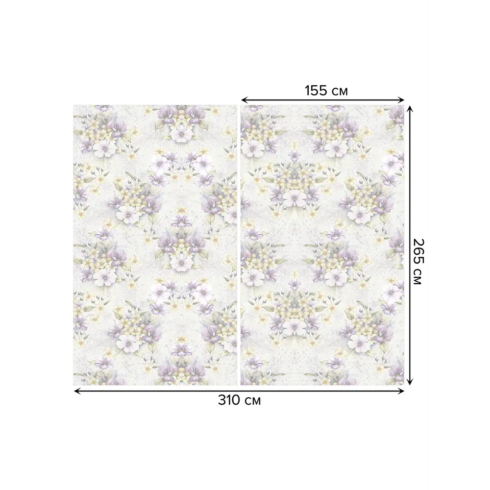 Фото 3 Тюль на шторной ленте Небесные цветы 310x265 см рисунок растительный цвет фиолетовый