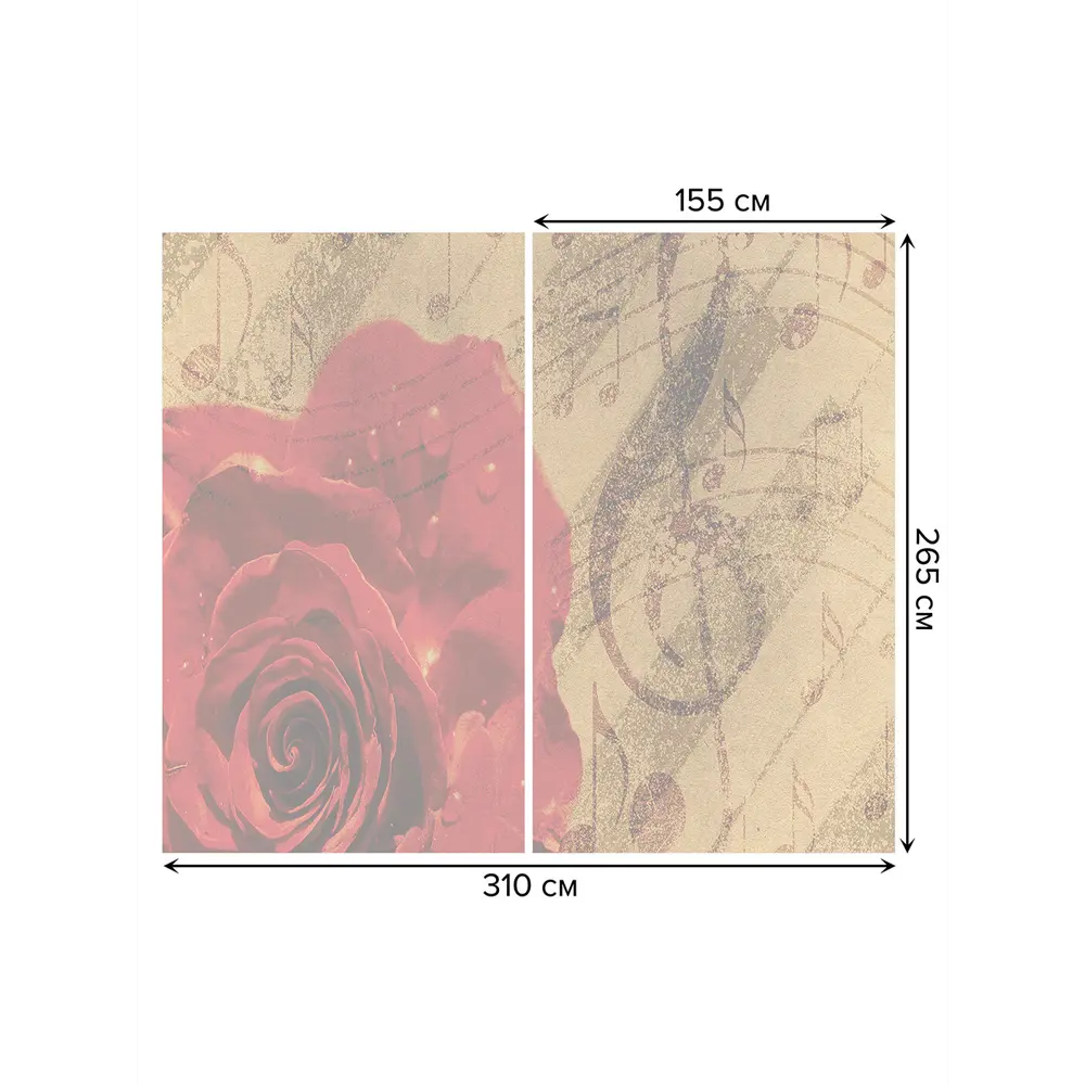 Фото 3 Тюль на шторной ленте Скрипичный ключ и красная роза 310x265 см рисунок растительный цвет красный