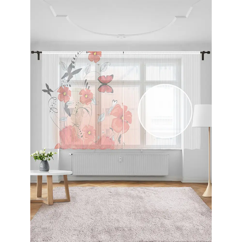 Фото Тюль на шторной ленте для кухни Аленькие Цветочки 155x180 см цвет красный Фото Тюль на шторной ленте для кухни Аленькие Цветочки 155x180 см цвет красный