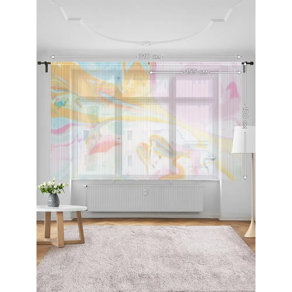 Фото 3 Тюль на шторной ленте для кухни Красочные Брызги 155x180 см цвет розовый Фото 3 Тюль на шторной ленте для кухни Красочные Брызги 155x180 см цвет розовый