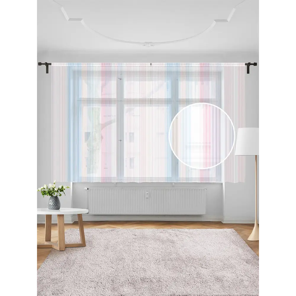 Фото Тюль на шторной ленте для кухни Полосатый холод 155x180 см цвет розовый Фото Тюль на шторной ленте для кухни Полосатый холод 155x180 см цвет розовый
