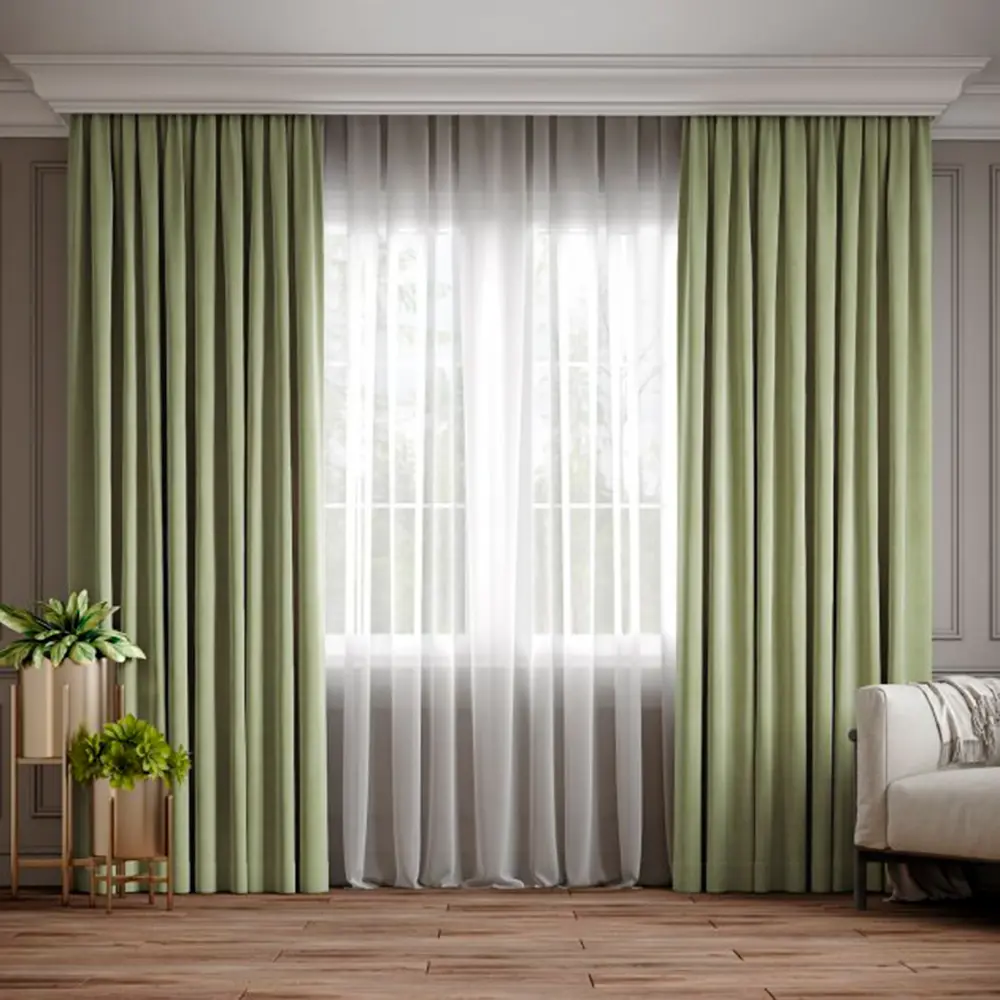 Фото Комплект штор на шторной ленте блэкаут Conway 150x250 см цвет оливковый