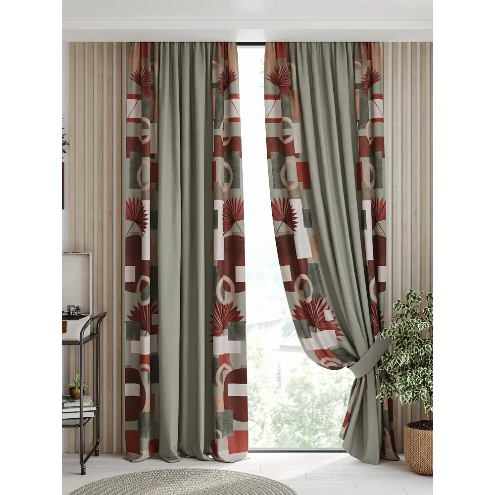 Фото 3 Комплект штор Helga на шторной ленте Нормилорс 150x250 см цвет зеленый Фото 3 Комплект штор Helga на шторной ленте Нормилорс 150x250 см цвет зеленый