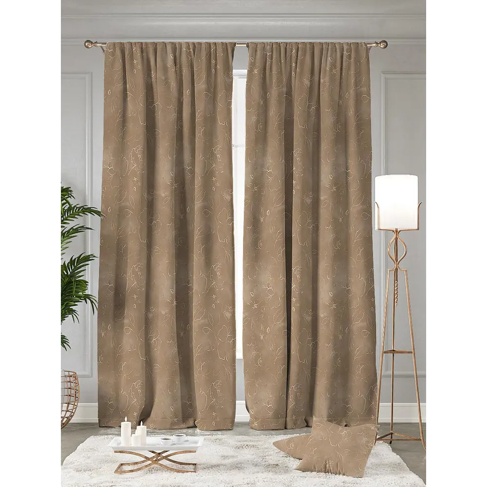 Фото 3 Комплект штор на шторной ленте блэкаут Helga Мариоса 150x260 см цвет коричневый