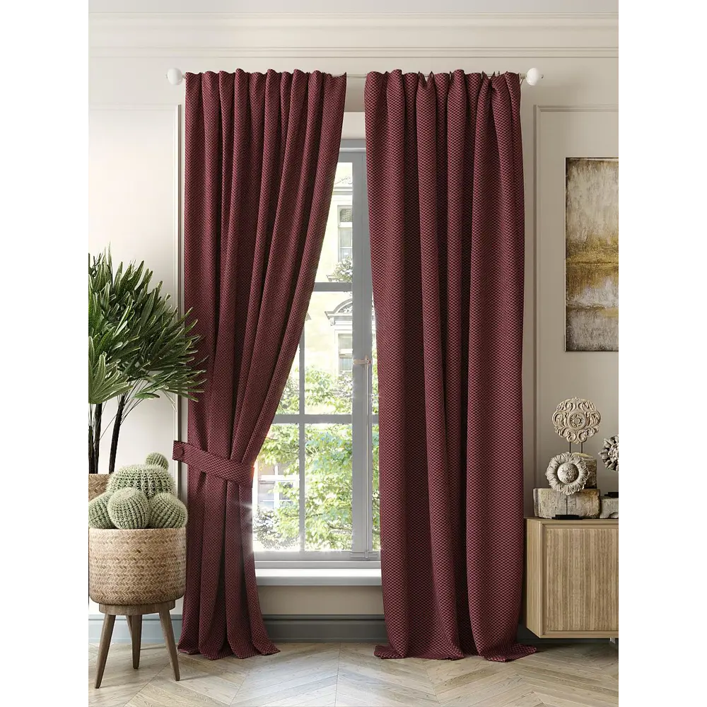 Фото Комплект штор на шторной ленте блэкаут Helga Петрор 150x260 см цвет красный