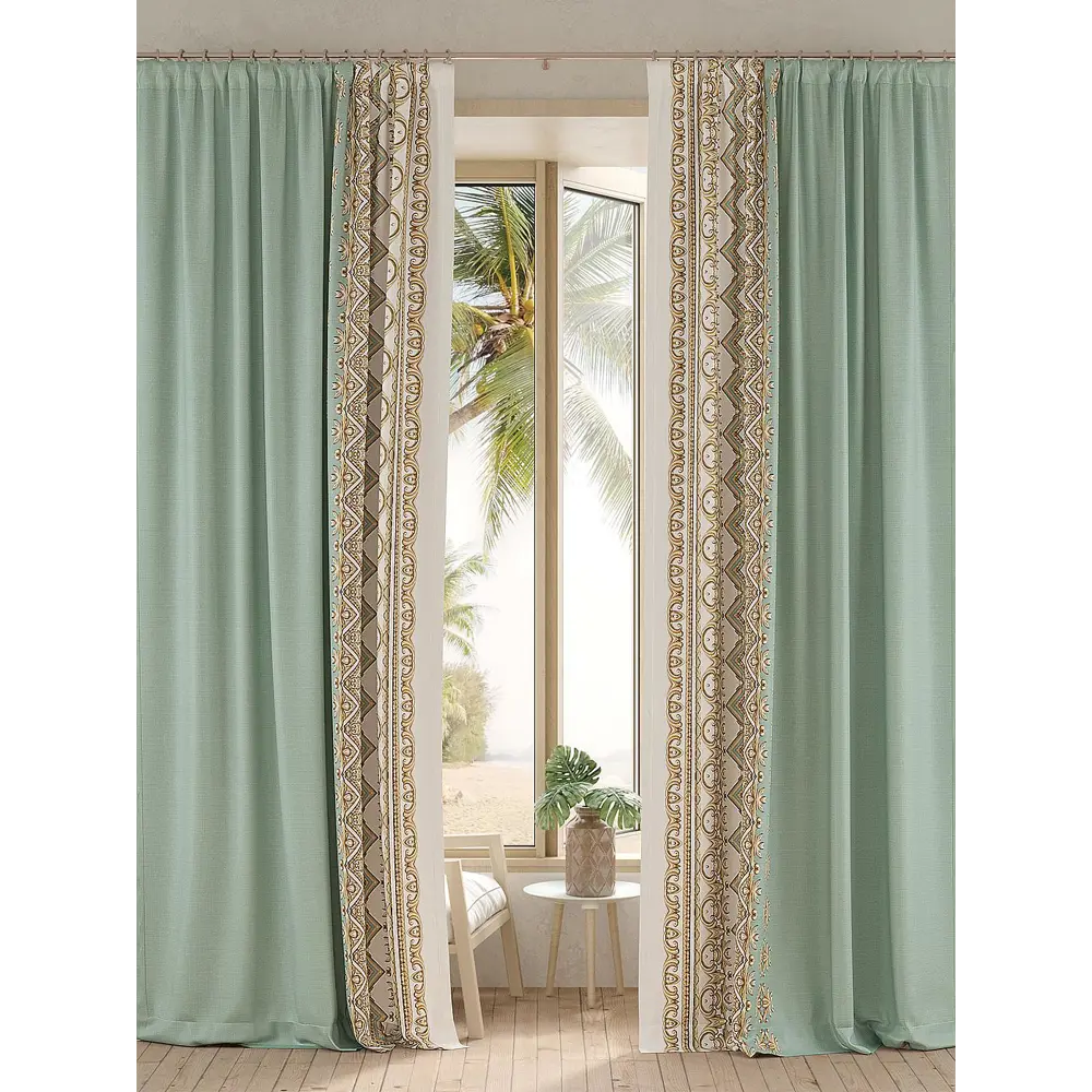 Фото Комплект штор на шторной ленте блэкаут Helga Римленорс 150x260 см цвет мята