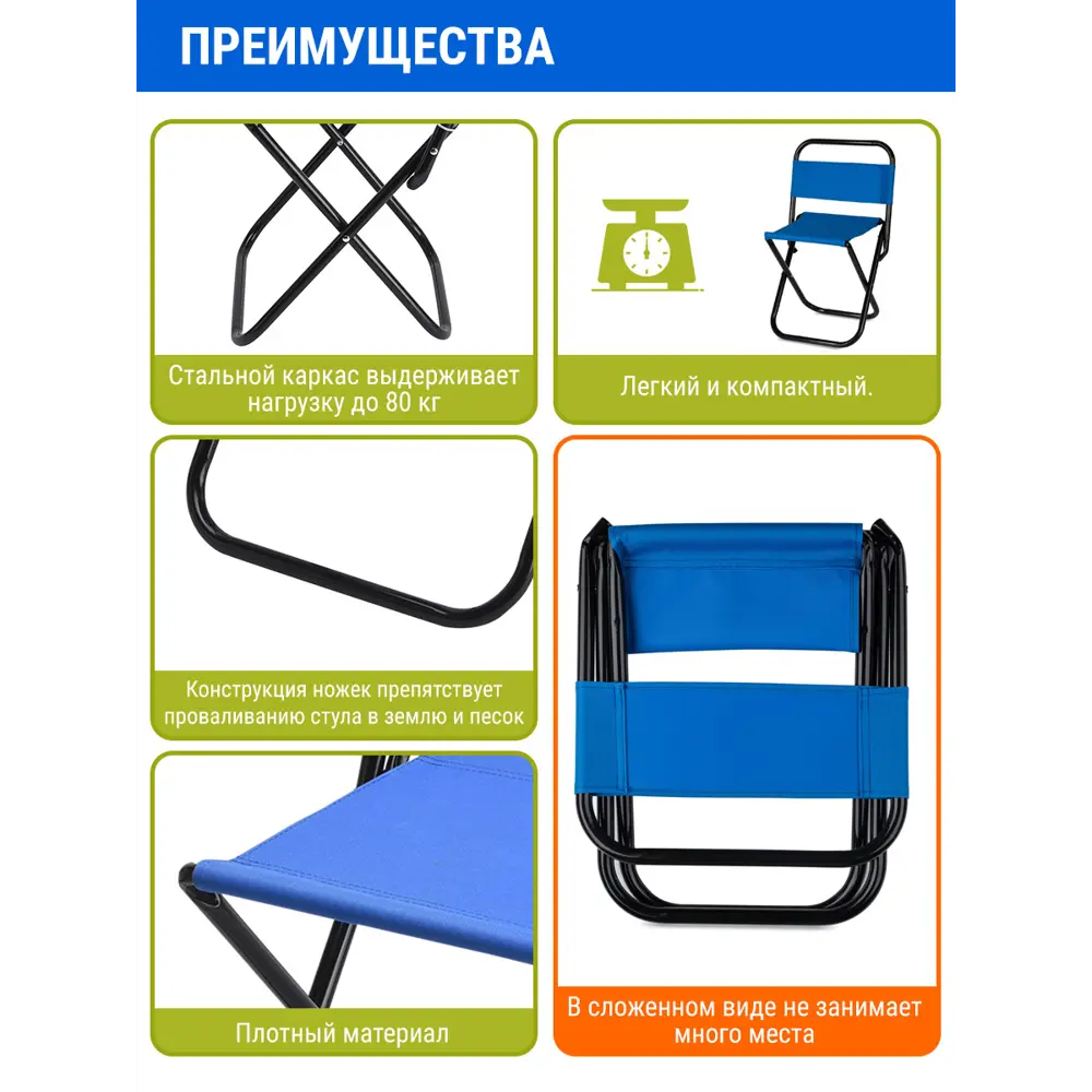 Фото 4 Стул садовый складной Velton park HJYG004  ///синий 30.5 см х 27 см х 50 см Ткань синий