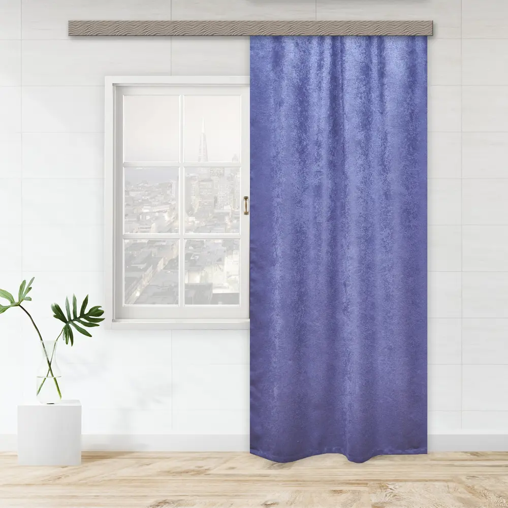 Фото Штора на шторной ленте Witerra канвас-велюр 135x260 см цвет фиолетовый