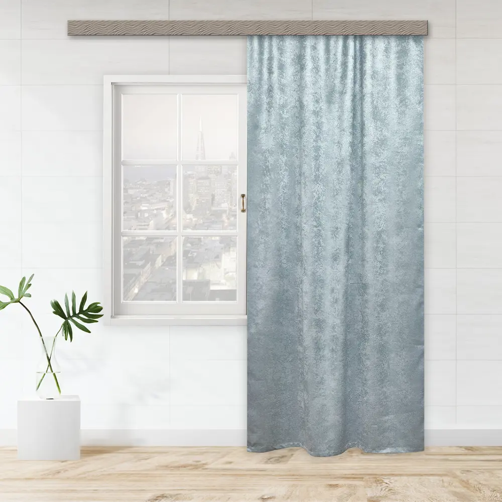 Фото Штора на шторной ленте Witerra канвас-велюр 135x260 см цвет жемчужный