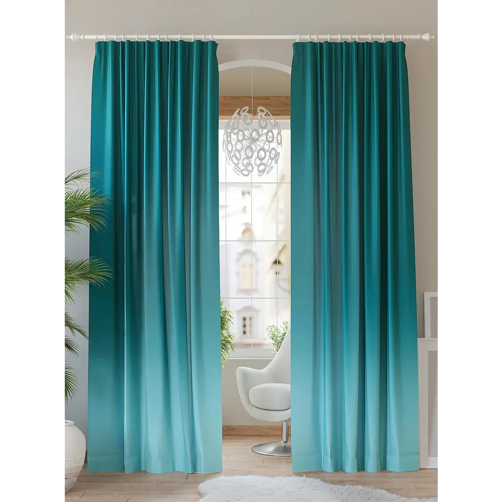 Фото Штора на шторной ленте Helga Идинья 300x260 см цвет бирюзовый