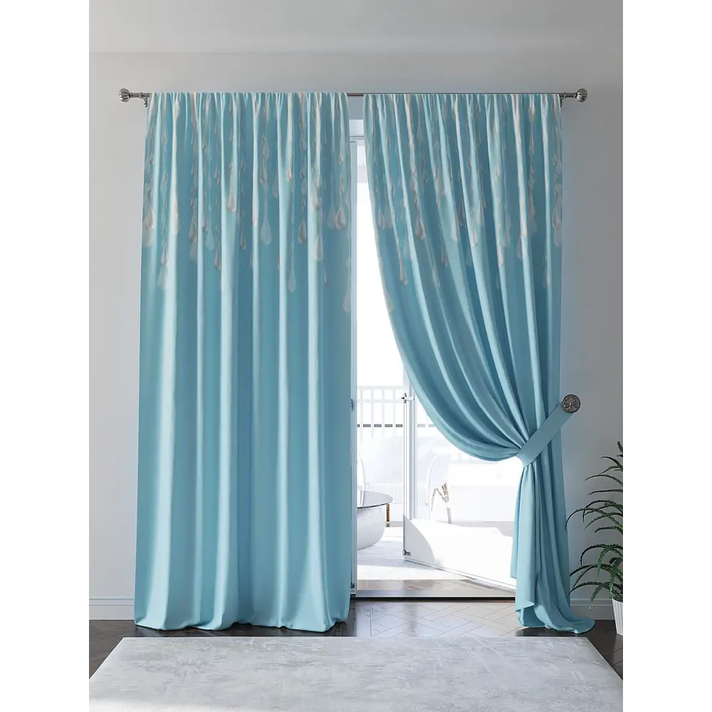 Фото Штора на шторной ленте Helga Фенкерис 300x280 см цвет синий Фото Штора на шторной ленте Helga Фенкерис 300x280 см цвет синий