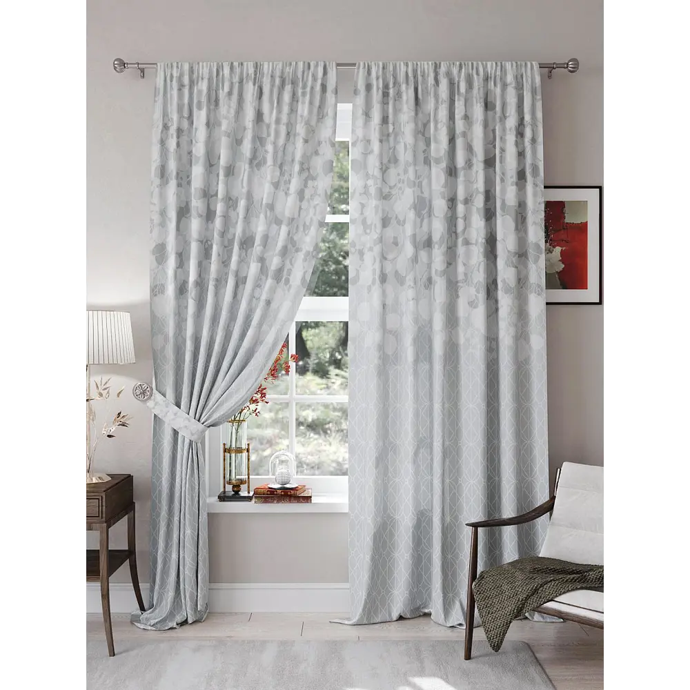 Фото 2 Штора на шторной ленте Helga Лендринс 300x270 см цвет серый Фото 2 Штора на шторной ленте Helga Лендринс 300x270 см цвет серый