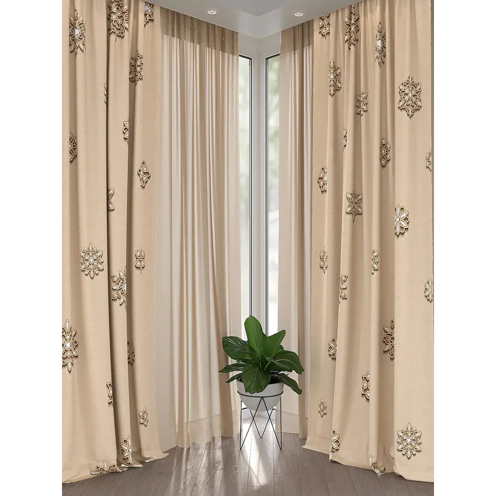 Фото 3 Комплект штор на шторной ленте AT Home Шонретис 150x250 см цвет бежевый Фото 3 Комплект штор на шторной ленте AT Home Шонретис 150x250 см цвет бежевый
