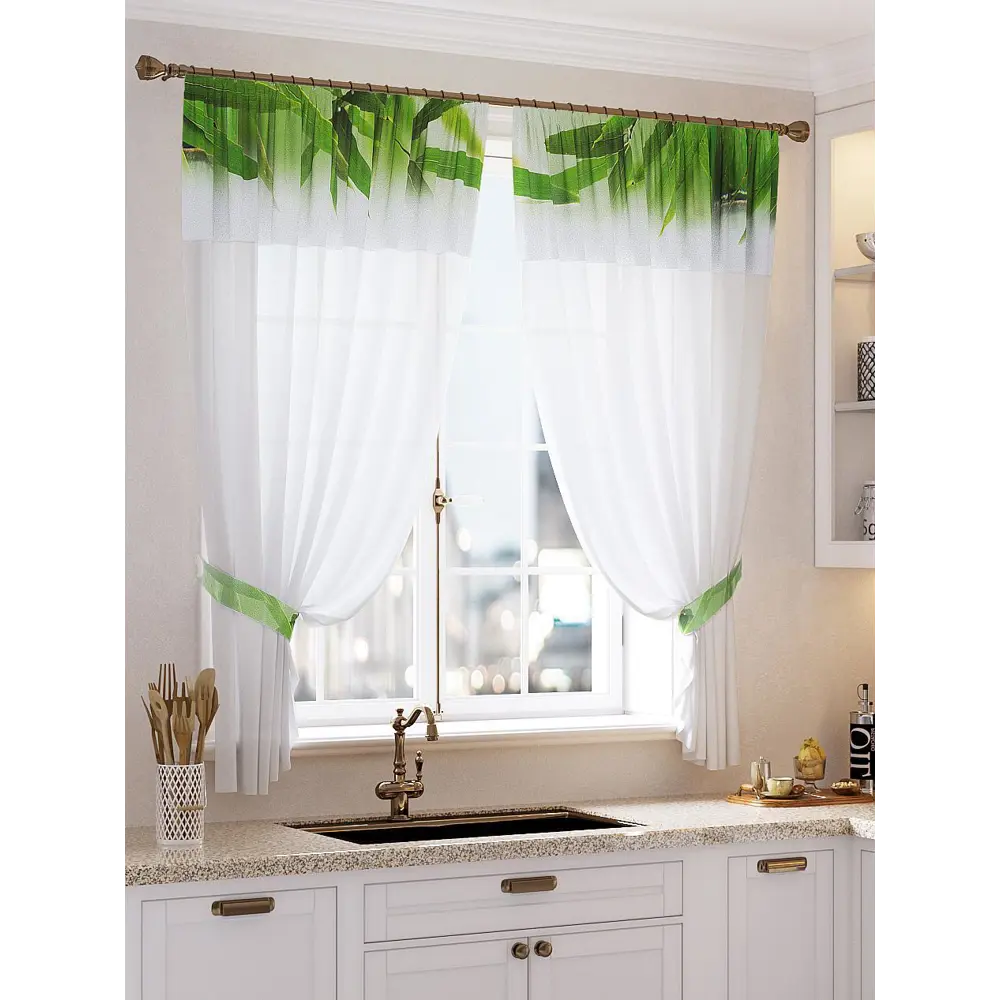 Фото Штора на шторной ленте для кухни Helga Балио 180x145 см цвет белый Фото Штора на шторной ленте для кухни Helga Балио 180x145 см цвет белый