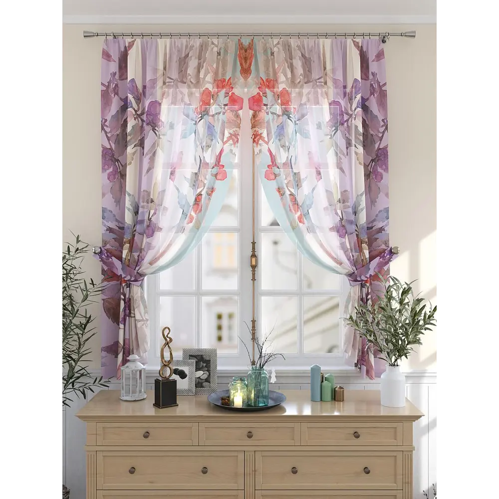 Фото 3 Комплект штор на шторной ленте Comfy Way Лириансис 150x180 см цвет бежевый Фото 3 Комплект штор на шторной ленте Comfy Way Лириансис 150x180 см цвет бежевый