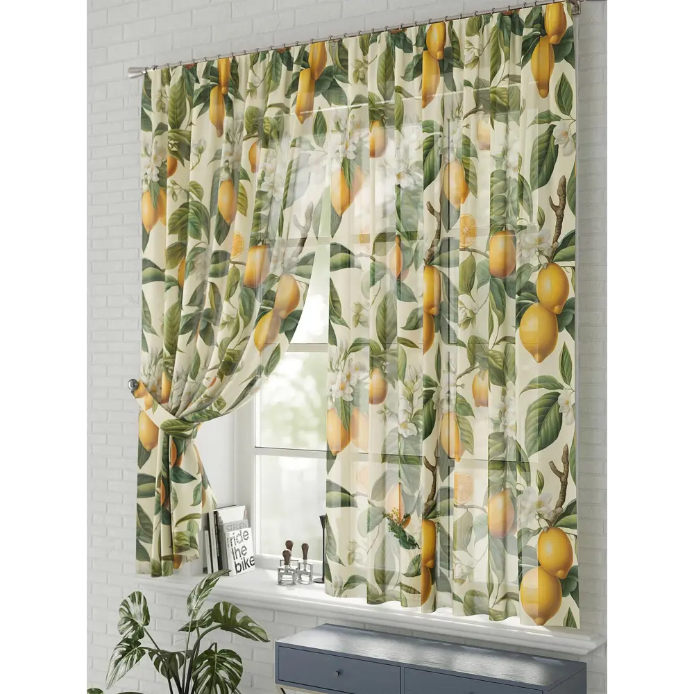 Фото 2 Комплект штор на шторной ленте Comfy Way Лимонки 150x170 см цвет бежевый Фото 2 Комплект штор на шторной ленте Comfy Way Лимонки 150x170 см цвет бежевый