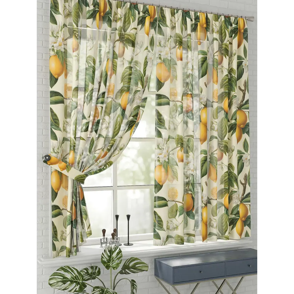 Фото Комплект штор на шторной ленте Comfy Way Лимонки 150x170 см цвет бежевый Фото Комплект штор на шторной ленте Comfy Way Лимонки 150x170 см цвет бежевый