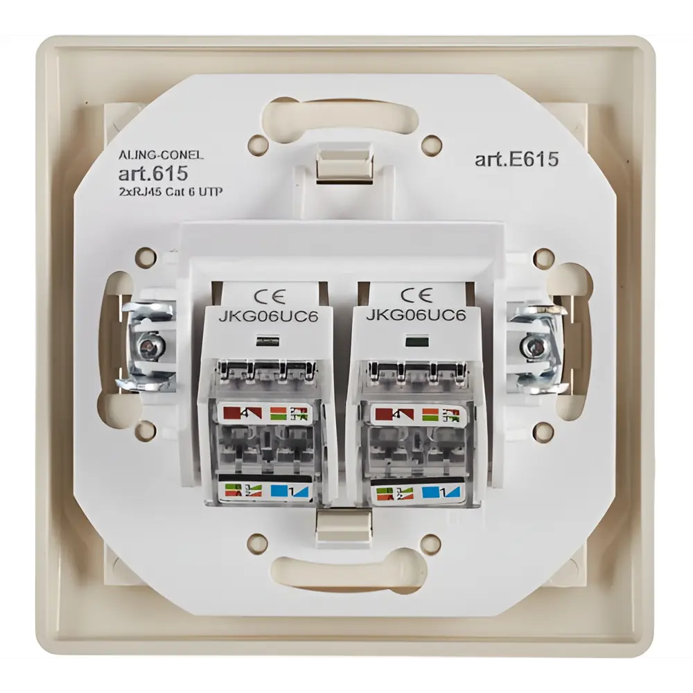 Фото 2 Розетка компьютерная двойная встраиваемая Aling-conel Prestige 615.99 RJ45 Cat 6 UTP цвет бежевый Фото 2 Розетка компьютерная двойная встраиваемая Aling-conel Prestige 615.99 RJ45 Cat 6 UTP цвет бежевый