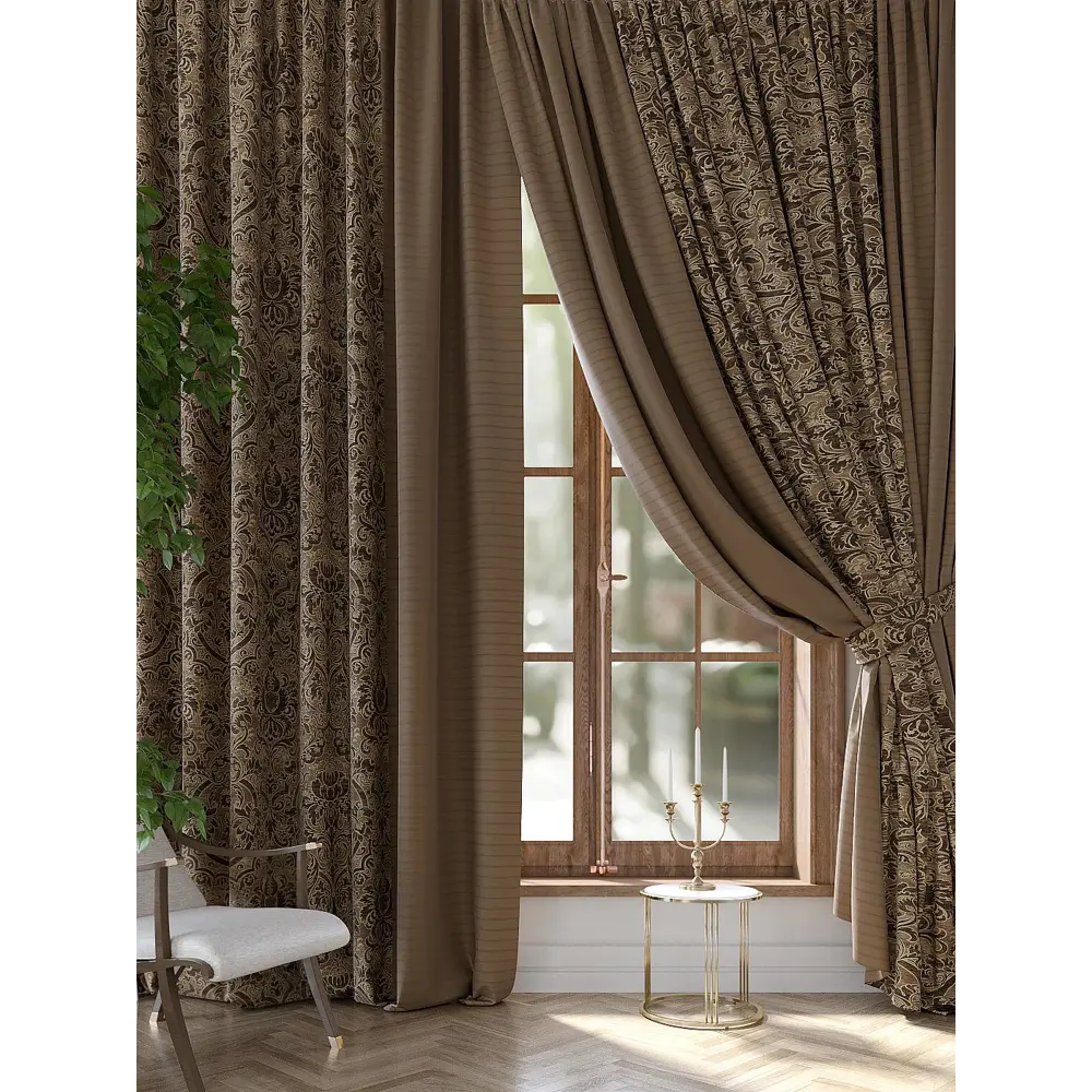 Фото 3 Комплект штор на шторной ленте блэкаут AT Home Блормари 300x320 см цвет коричневый Фото 3 Комплект штор на шторной ленте блэкаут AT Home Блормари 300x320 см цвет коричневый