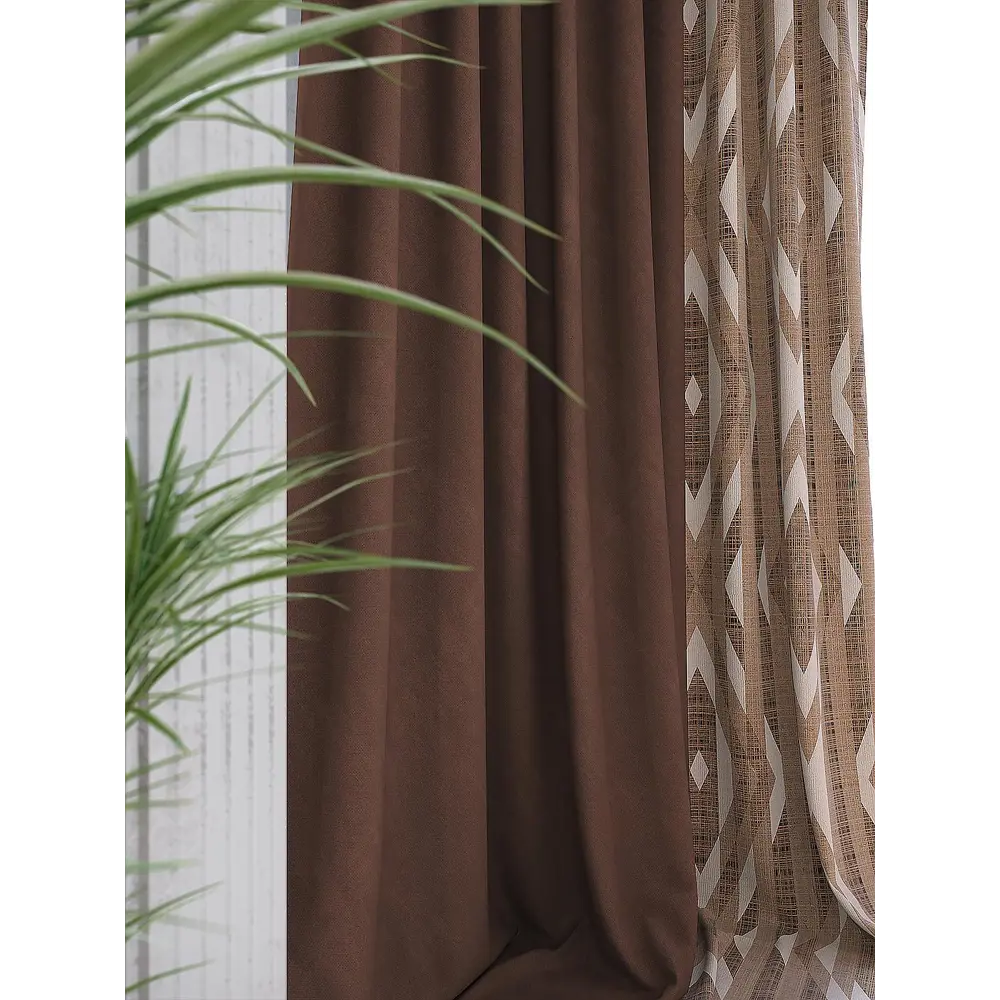 Фото 2 Комплект штор на шторной ленте AT Home Мифортис 220x280 см цвет коричневый Фото 2 Комплект штор на шторной ленте AT Home Мифортис 220x280 см цвет коричневый