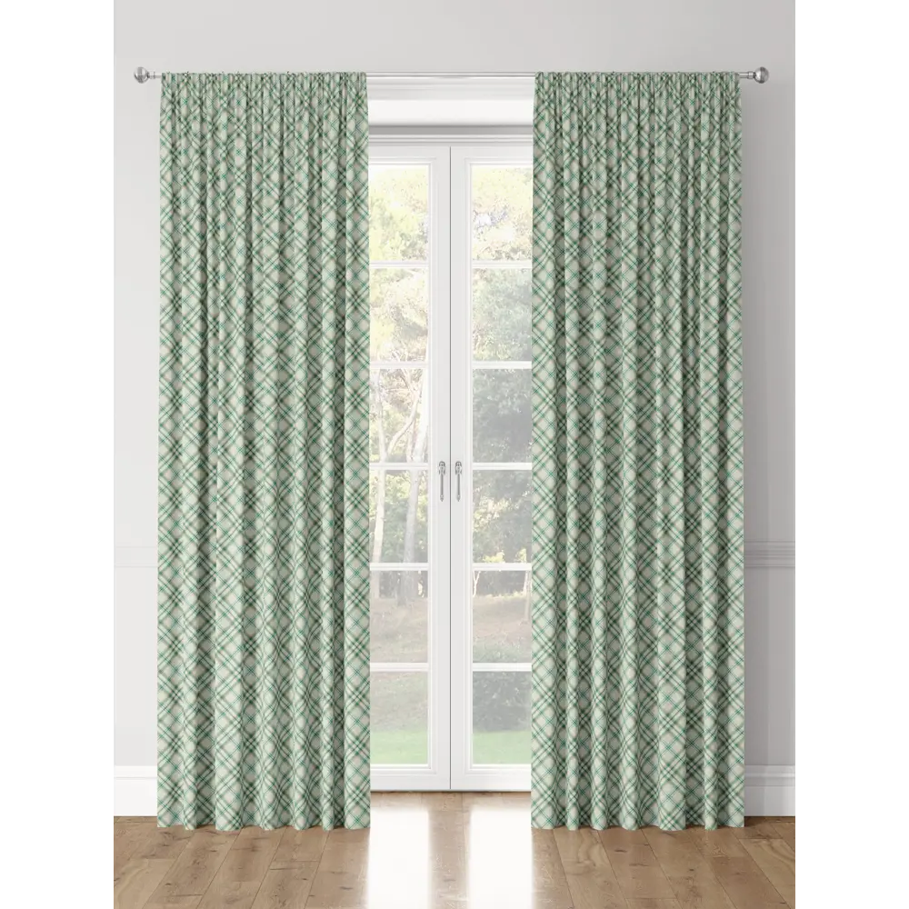 Фото Комплект штор на шторной ленте Decoracion Диагональная шотландская клетка 145x275 см цвет бежевый зеленый Фото Комплект штор на шторной ленте Decoracion Диагональная шотландская клетка 145x275 см цвет бежевый зеленый