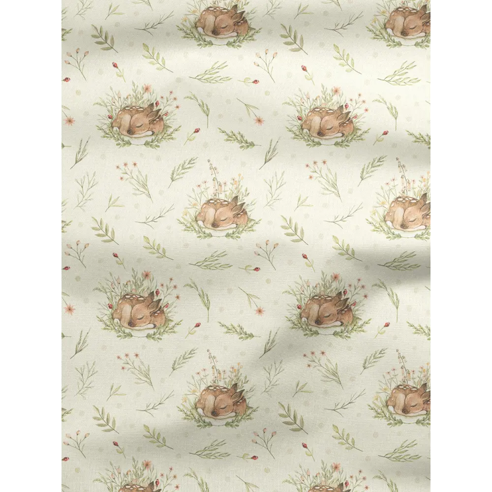 Фото 2 Комплект штор на шторной ленте Decoracion Спящий оленёнок 145x275 см цвет коричневый светло-бежевый оливковый