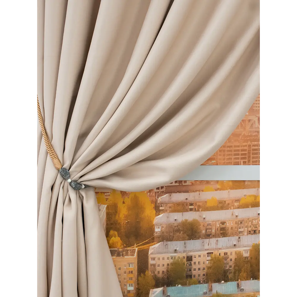Фото 6 Штора на шторной ленте блэкаут Amore Mio однотонный 200x270 см цвет бежевый