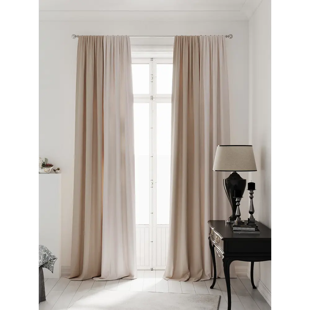 Фото 2 Комплект штор на шторной ленте AT Home Нобиус-01 145x340 см цвет бежевый Фото 2 Комплект штор на шторной ленте AT Home Нобиус-01 145x340 см цвет бежевый