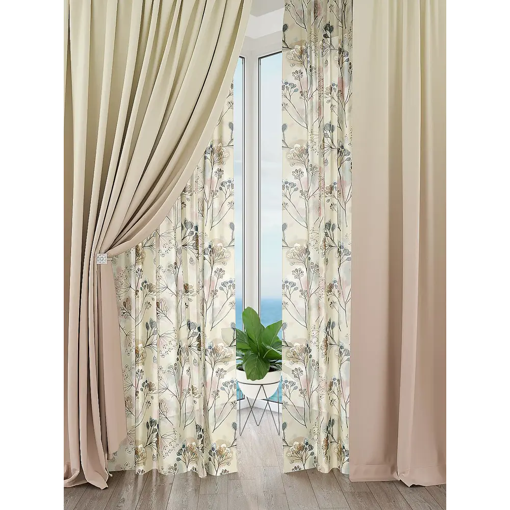 Фото Комплект штор на шторной ленте AT Home Лонрини 150x260 см цвет бежевый Фото Комплект штор на шторной ленте AT Home Лонрини 150x260 см цвет бежевый