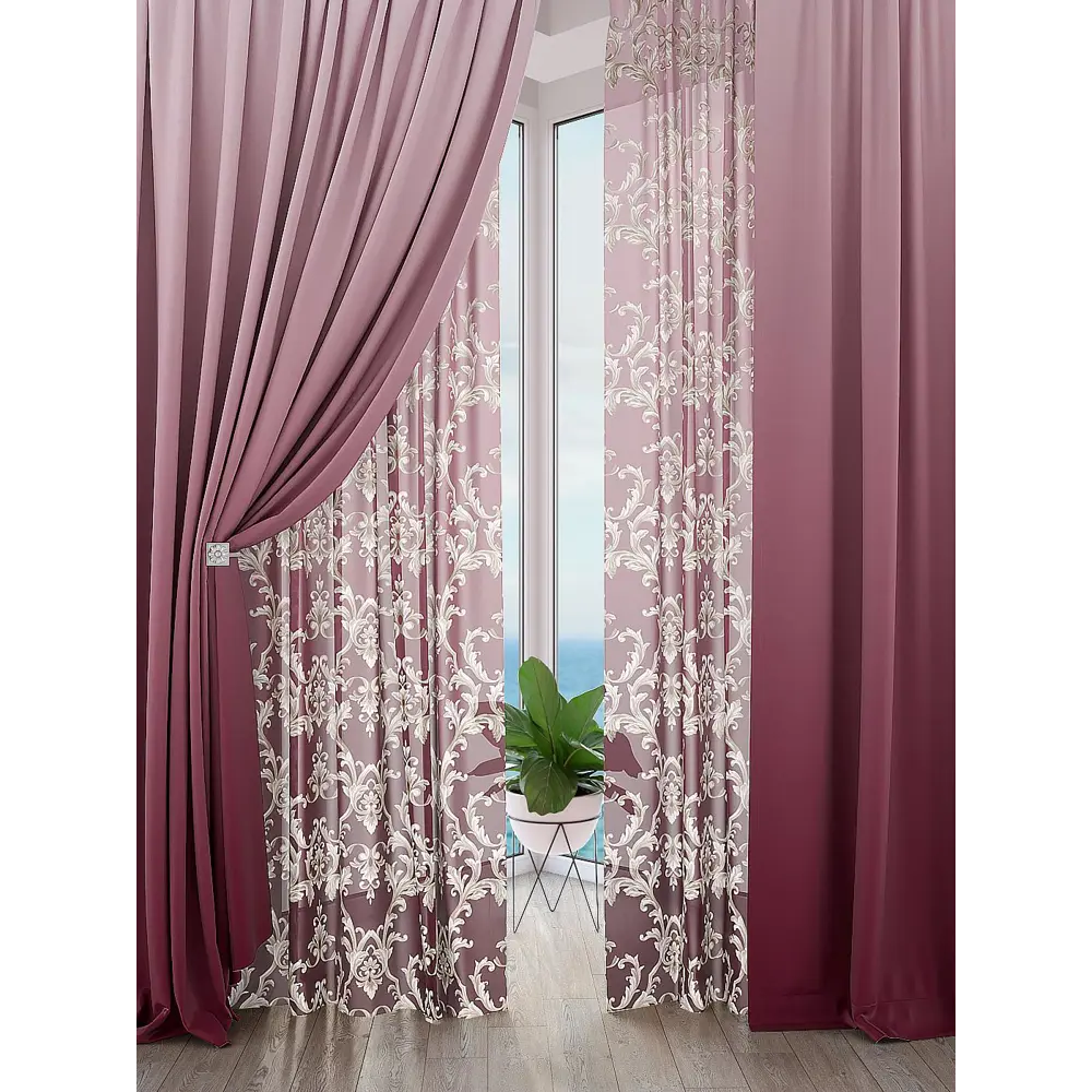Фото Комплект штор на шторной ленте AT Home Иланиз 150x260 см цвет розовый Фото Комплект штор на шторной ленте AT Home Иланиз 150x260 см цвет розовый