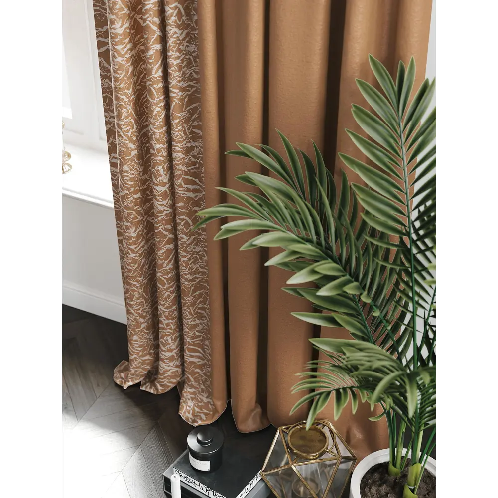 Фото 3 Комплект штор на шторной ленте AT Home Кленпис 220x250 см цвет коричневый Фото 3 Комплект штор на шторной ленте AT Home Кленпис 220x250 см цвет коричневый