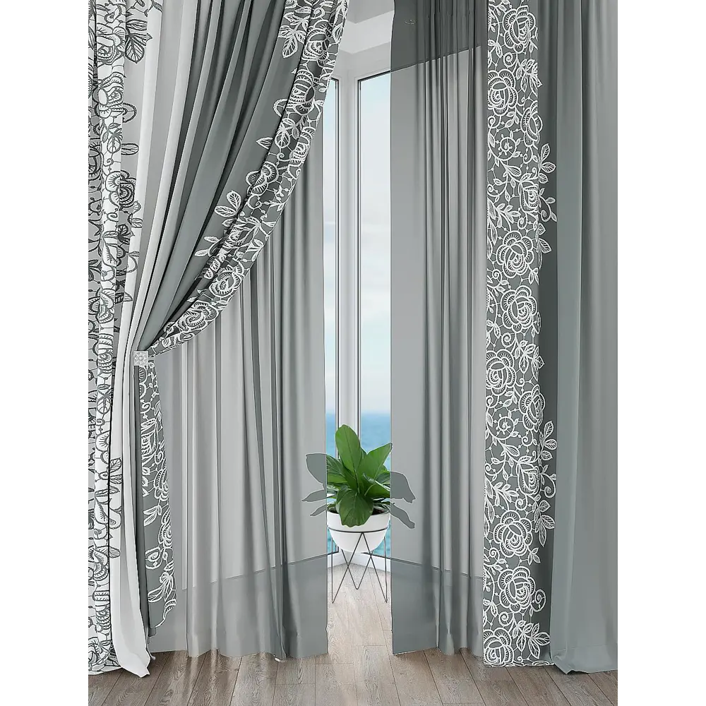 Фото Комплект штор на шторной ленте AT Home Климерис 150x260 см цвет серый Фото Комплект штор на шторной ленте AT Home Климерис 150x260 см цвет серый