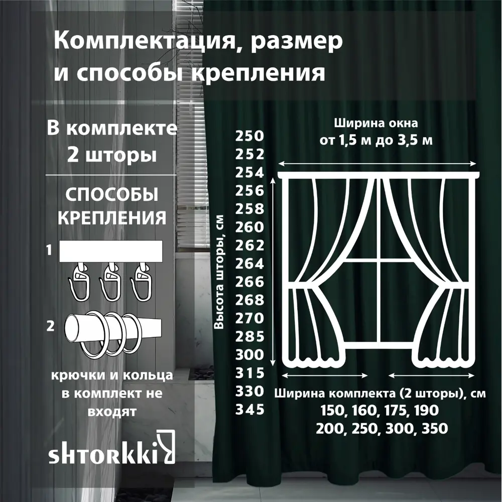Фото 2 Комплект штор Shtorkki бархат Green 200x256 см 2 шт