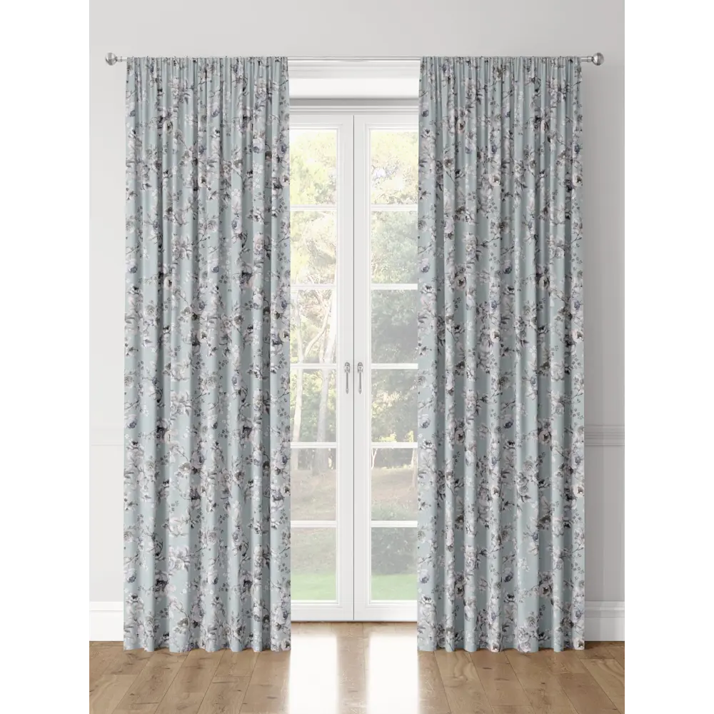 Фото 3 Комплект штор на шторной ленте Decoracion Утонченные розы 145x275 см цвет серый голубой Фото 3 Комплект штор на шторной ленте Decoracion Утонченные розы 145x275 см цвет серый голубой