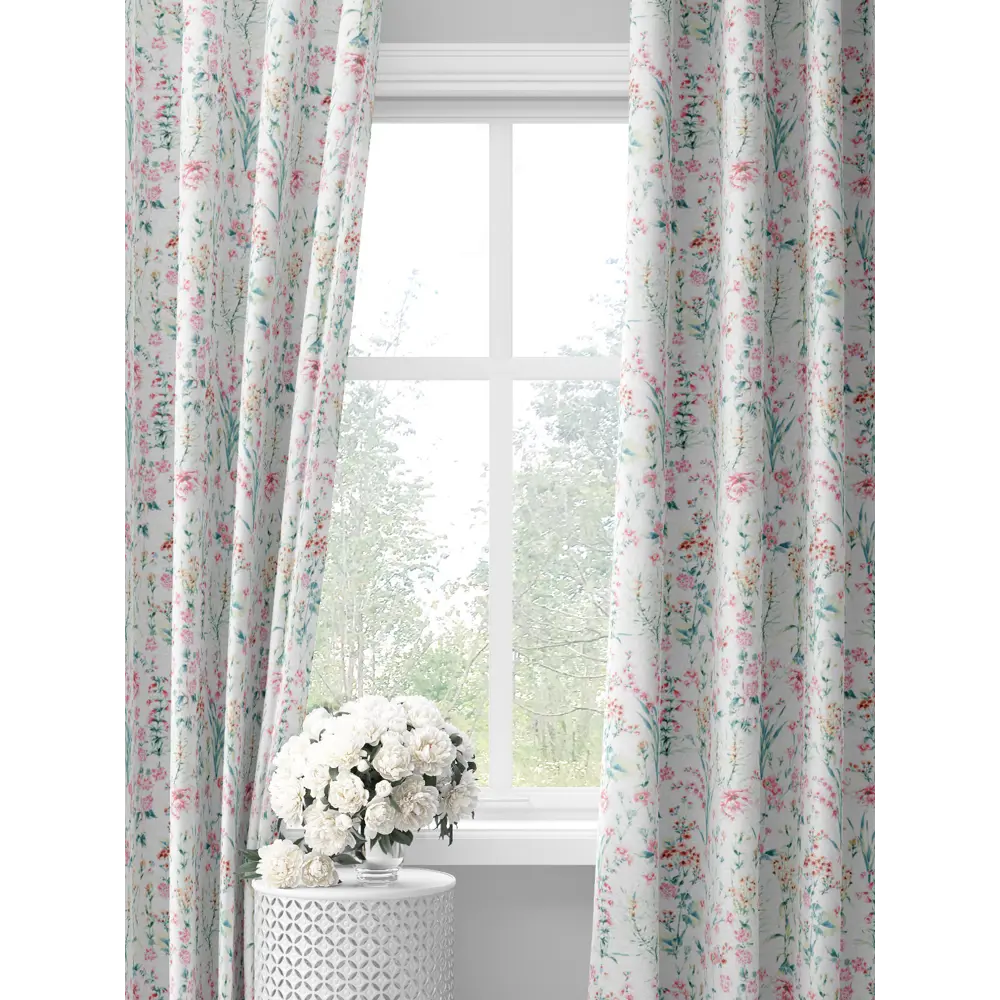 Фото Комплект штор на шторной ленте Decoracion Цветочное изобилие 145x275 см цвет белый розовый Фото Комплект штор на шторной ленте Decoracion Цветочное изобилие 145x275 см цвет белый розовый
