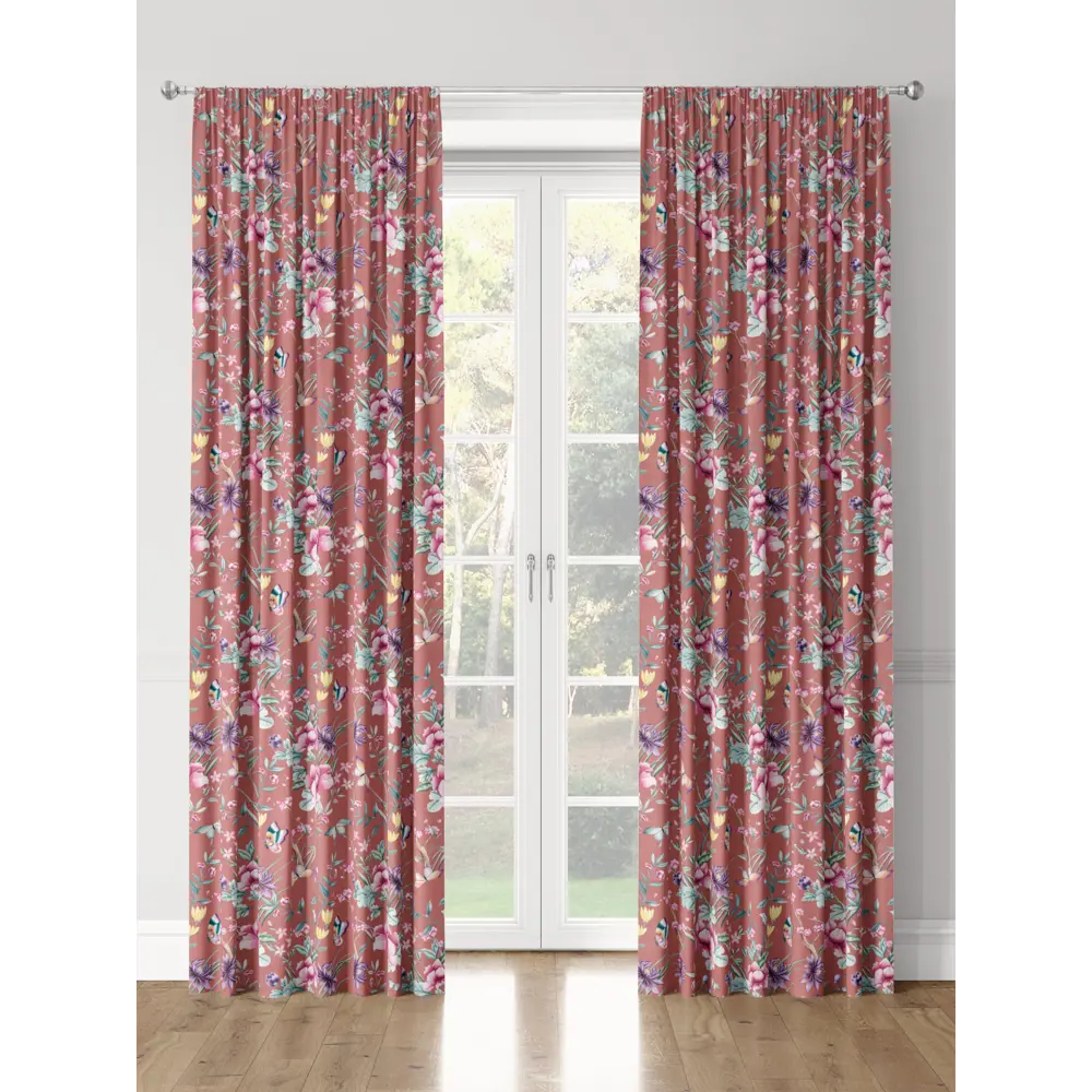 Фото 3 Комплект штор на шторной ленте Decoracion Летнее настроение 145x275 см цвет бордовый