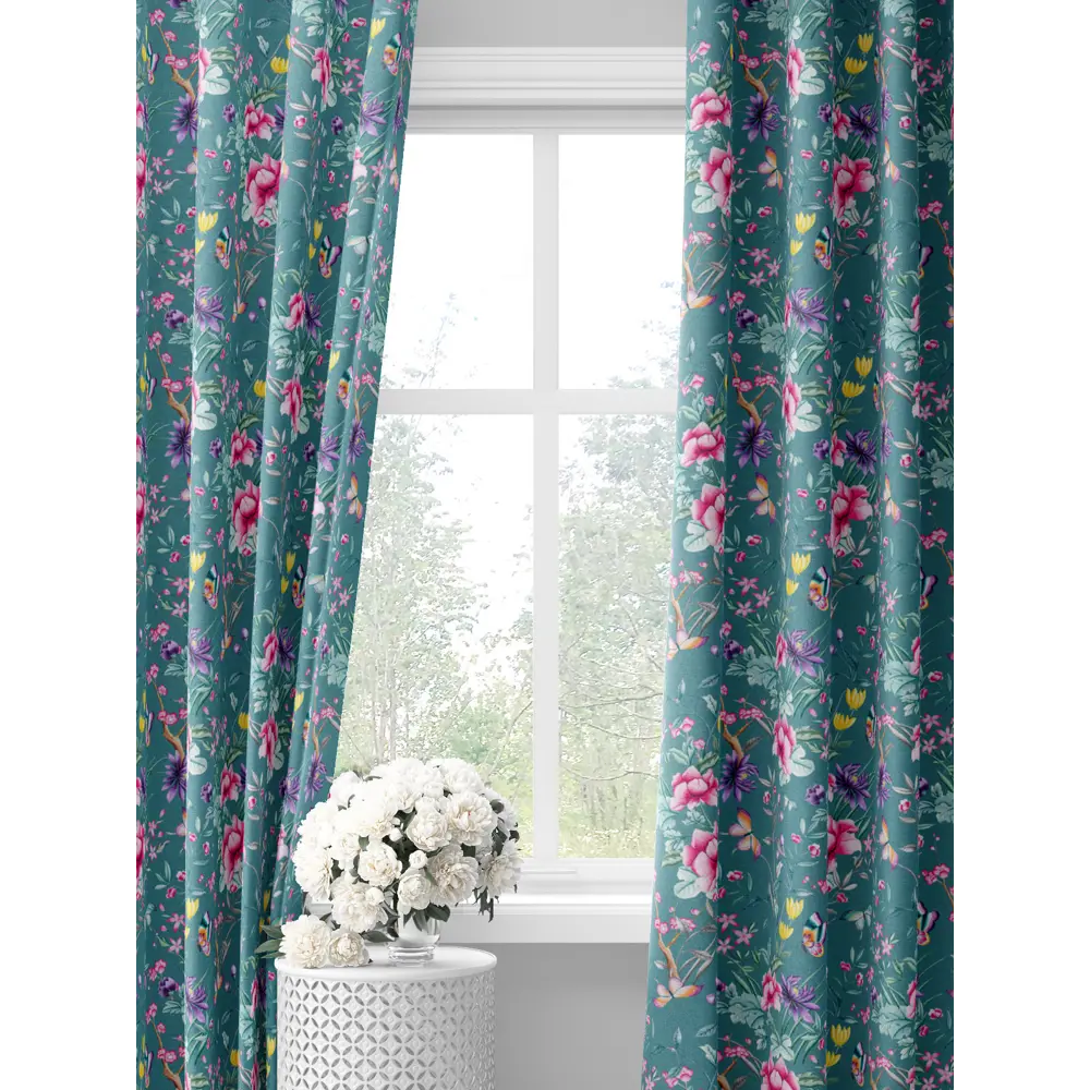 Фото Комплект штор на шторной ленте Decoracion Летнее настроение 145x275 см цвет темно-бирюзовый Фото Комплект штор на шторной ленте Decoracion Летнее настроение 145x275 см цвет темно-бирюзовый
