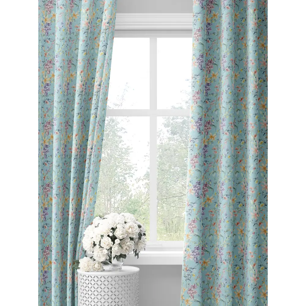 Фото Комплект штор на шторной ленте Decoracion Королевские лилии 145x275 см цвет голубой Фото Комплект штор на шторной ленте Decoracion Королевские лилии 145x275 см цвет голубой