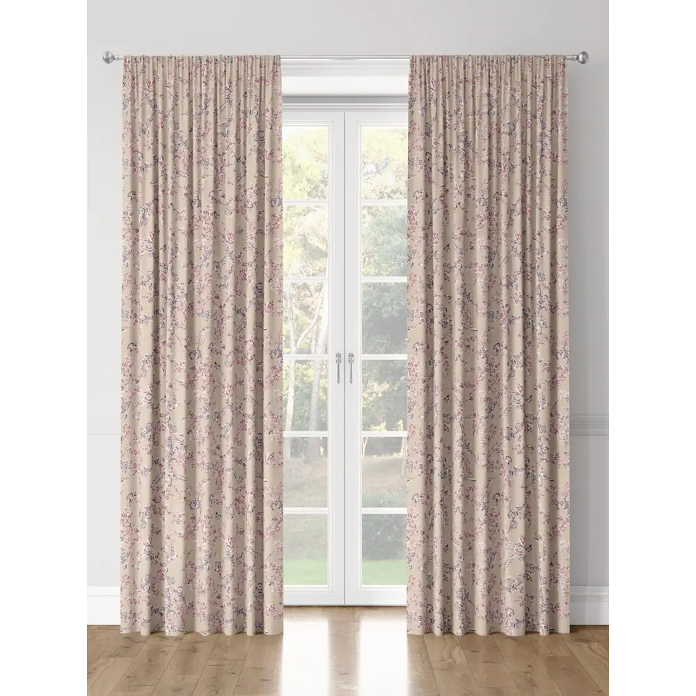 Фото 3 Комплект штор на шторной ленте Decoracion Птицы на сакуре 145x275 см цвет бежевый