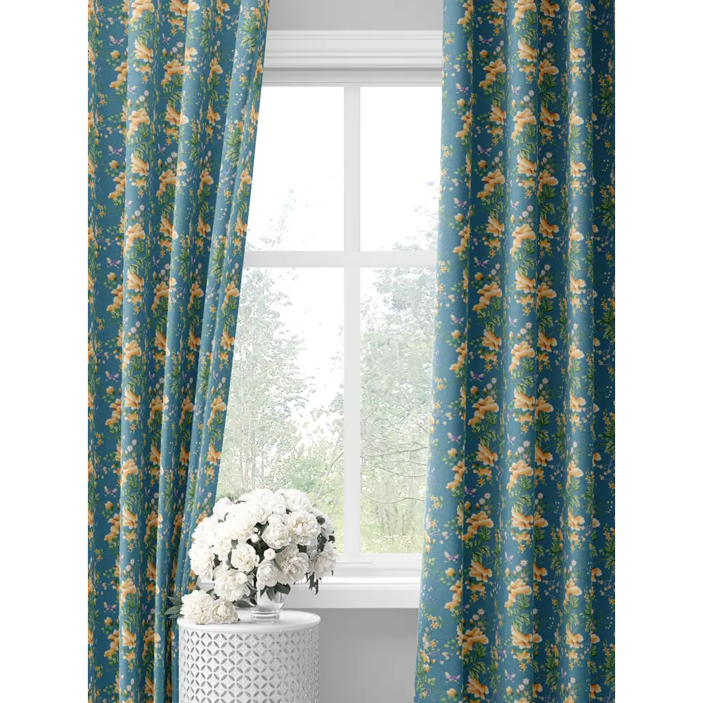 Фото Комплект штор на шторной ленте Decoracion Летний аромат 145x275 см цвет синий желтый Фото Комплект штор на шторной ленте Decoracion Летний аромат 145x275 см цвет синий желтый