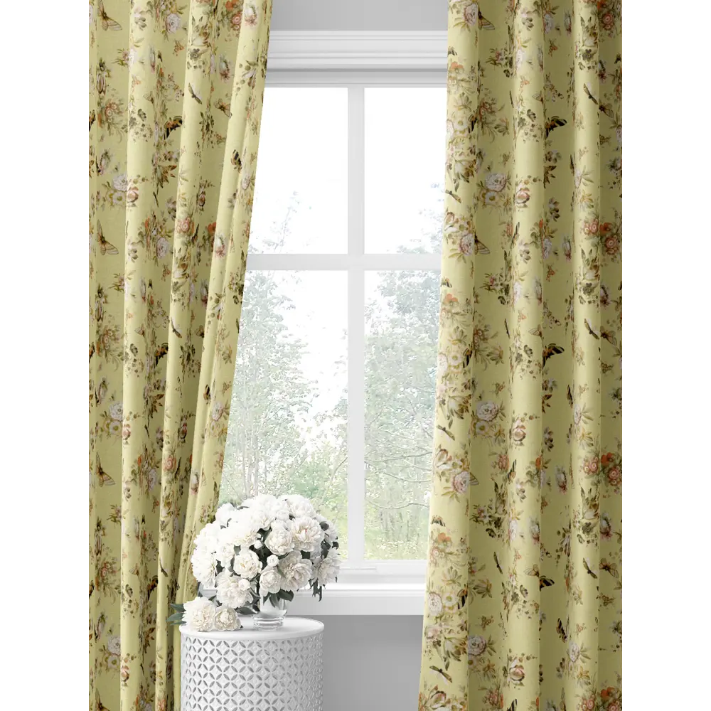 Фото Комплект штор на шторной ленте Decoracion Порхающие бабочки 145x275 см цвет желтый Фото Комплект штор на шторной ленте Decoracion Порхающие бабочки 145x275 см цвет желтый