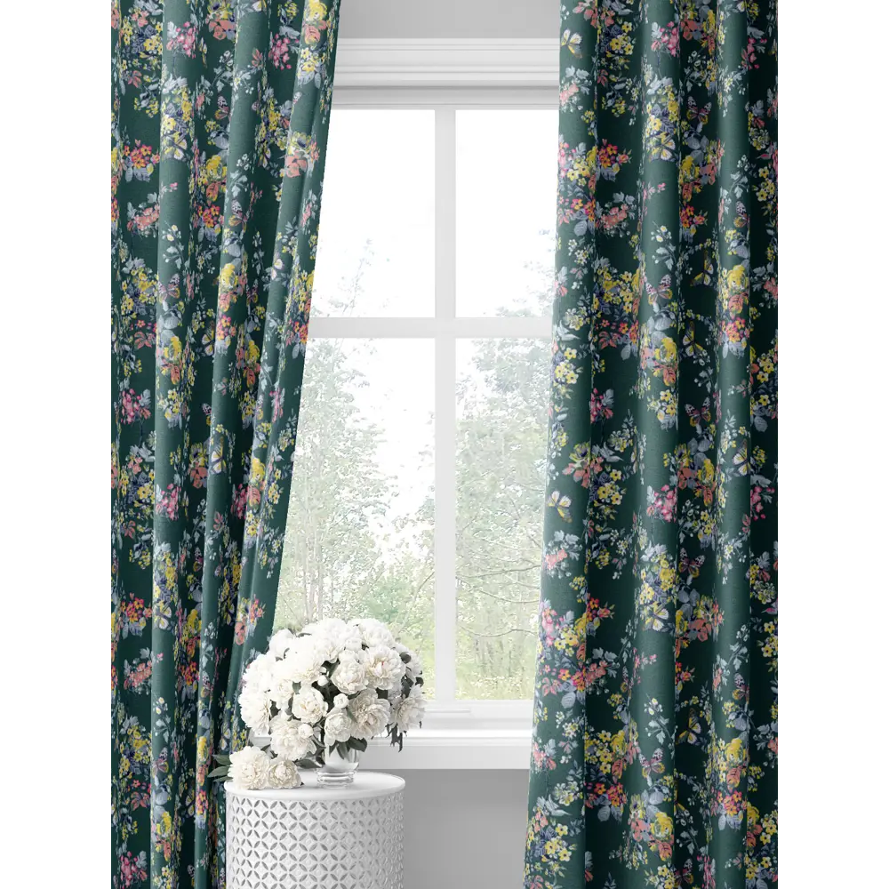 Фото Комплект штор на шторной ленте Decoracion Бабочки в цветочном саду 145x275 см цвет темно-зеленый Фото Комплект штор на шторной ленте Decoracion Бабочки в цветочном саду 145x275 см цвет темно-зеленый