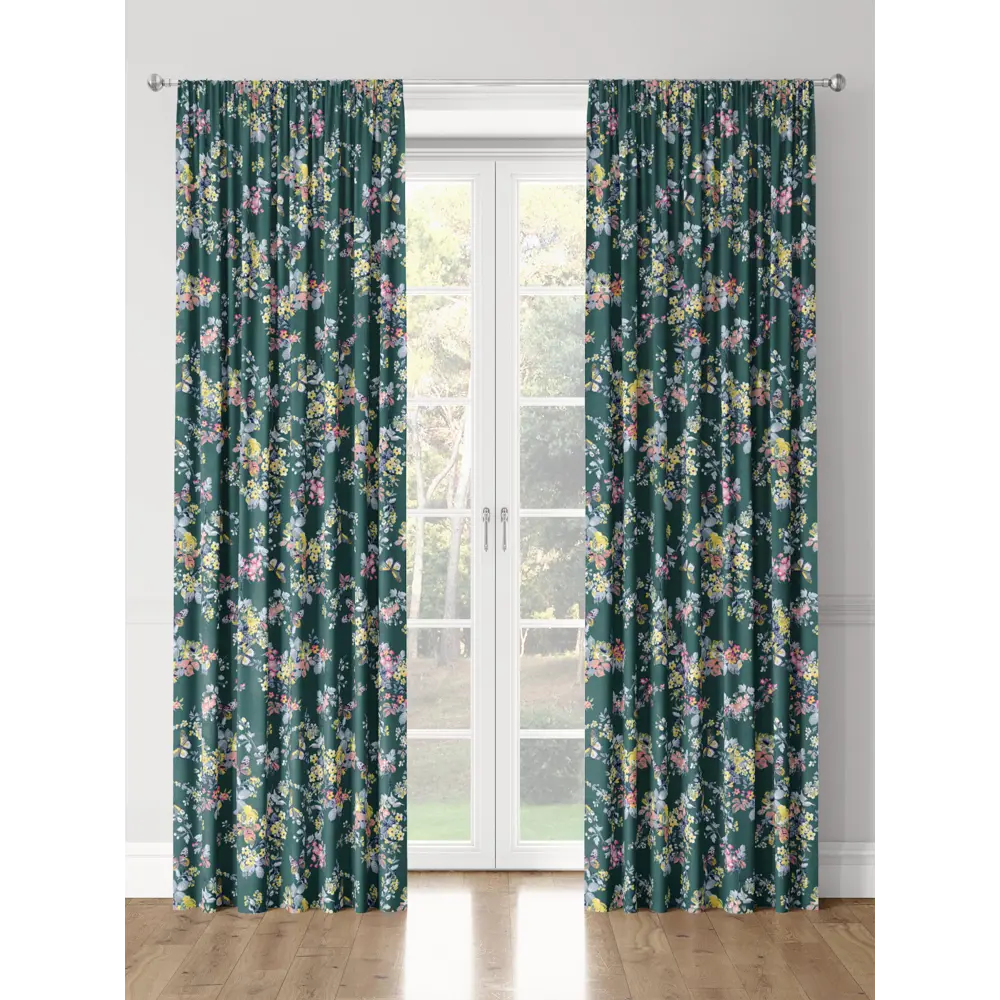 Фото 3 Комплект штор на шторной ленте Decoracion Бабочки в цветочном саду 145x275 см цвет темно-зеленый Фото 3 Комплект штор на шторной ленте Decoracion Бабочки в цветочном саду 145x275 см цвет темно-зеленый